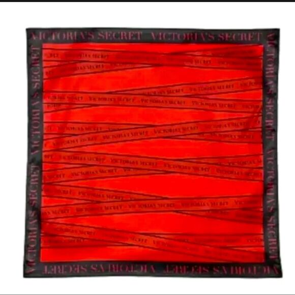 Victoria’s SECRET LIMITED EDITION RED/BLACK LOGO SATIN SCARF 25”x 25 - Picture 1 of 4